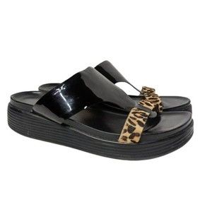 Donald J. Pliner Faina Printed Calf Hair Patent Leather Wedge Sandals 9